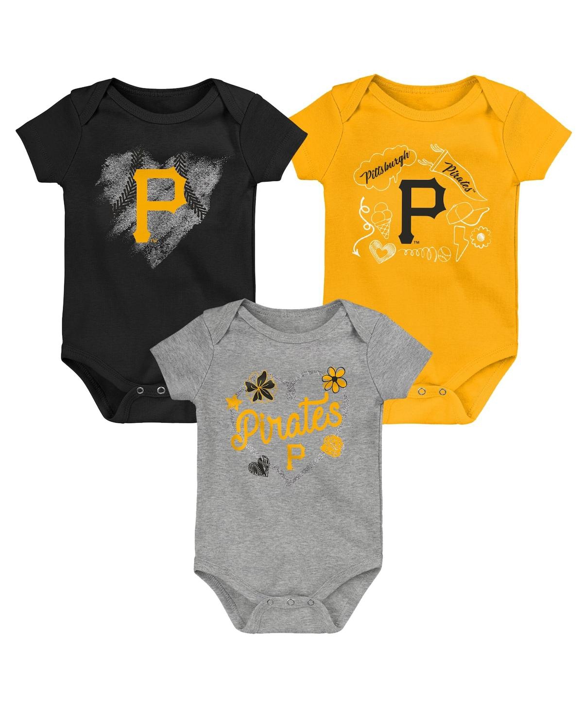 Shop Outerstuff Girls Newborn And Infant Black, Gold, Heathered Gray Pittsburgh Pirates 3-pack Batter Up Bodysuit Se In Black,gold,heathered Gray