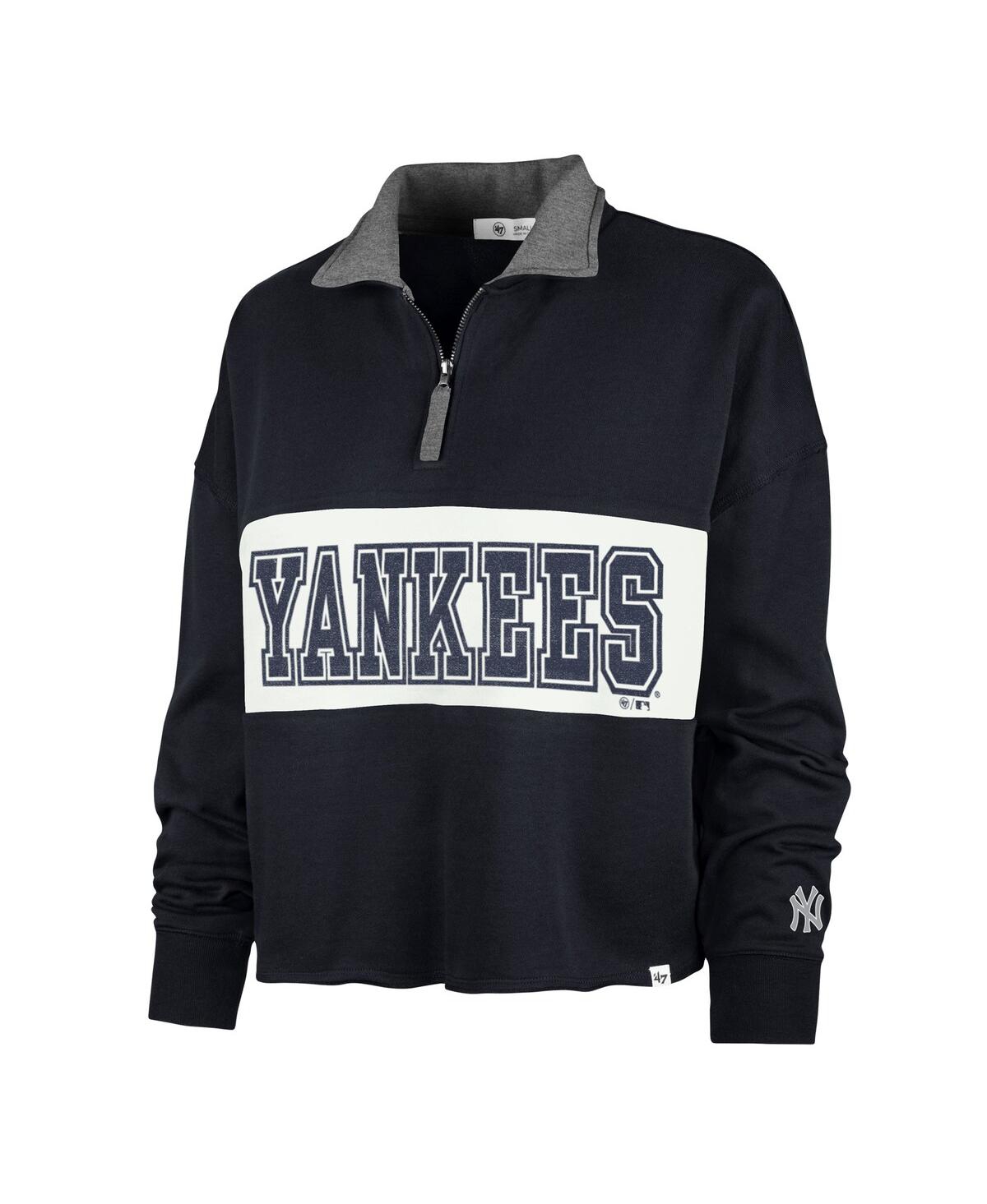 Women's '47 BrandNew York Yankees Remi Quarter-Zip Cropped Top - Navy