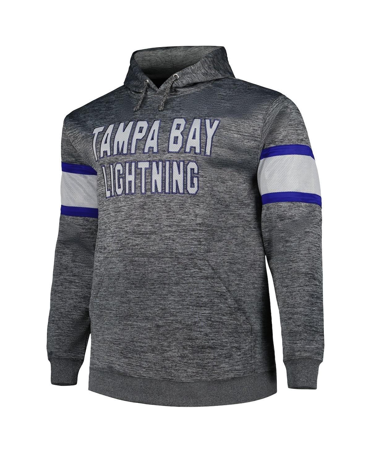 Profile Men's Heather Charcoal Tampa Bay Lightning Big And Tall Stripe Pullover Hoodie In Heather Charcoal