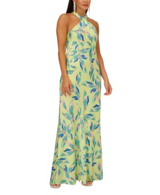Adrianna by Adrianna Papell - Women's Printed Halter-Neck Long Satin Dress