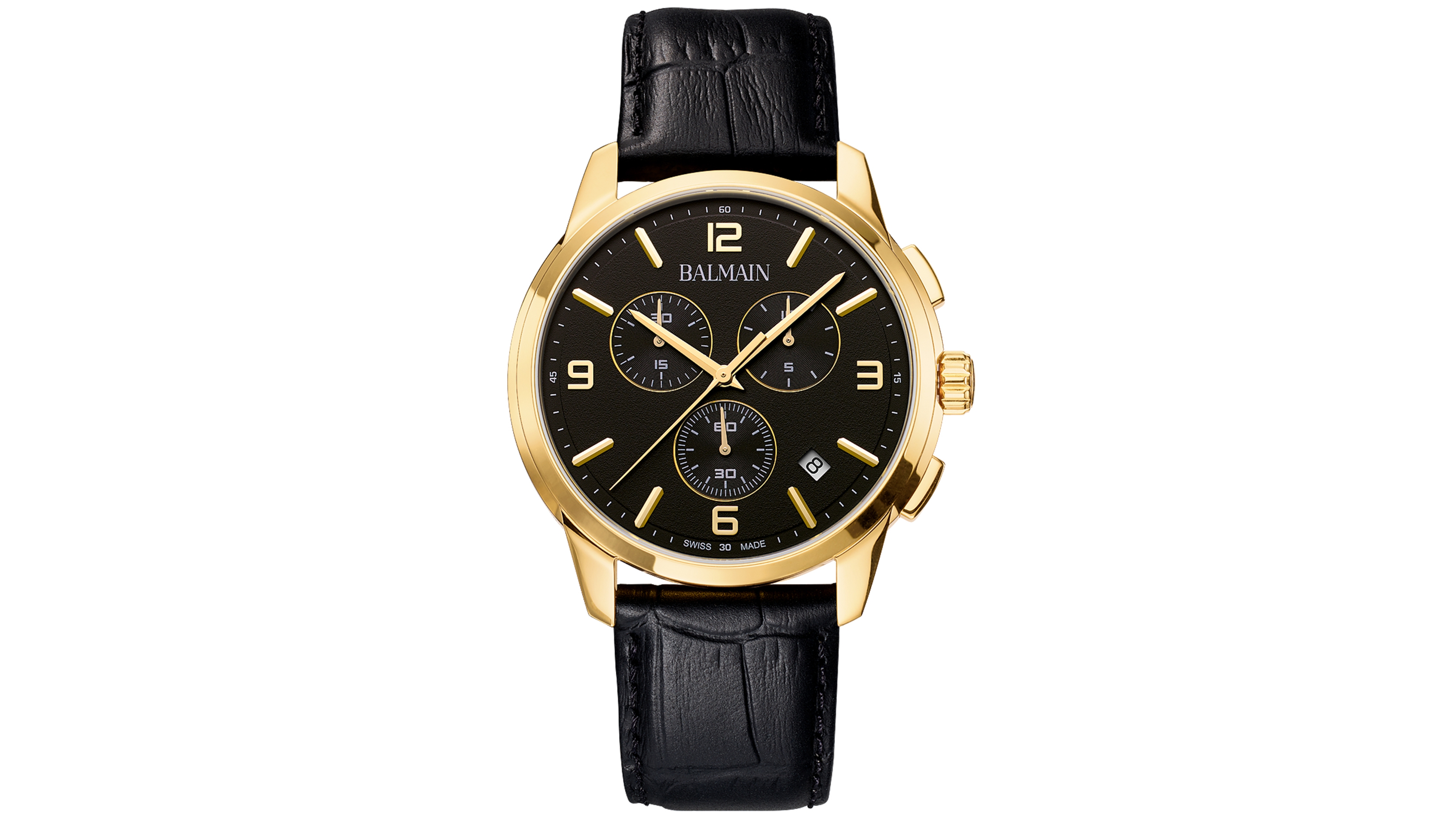 Balmain Men's Swiss Chronograph Madrigal Black Leather Strap Watch 42mm