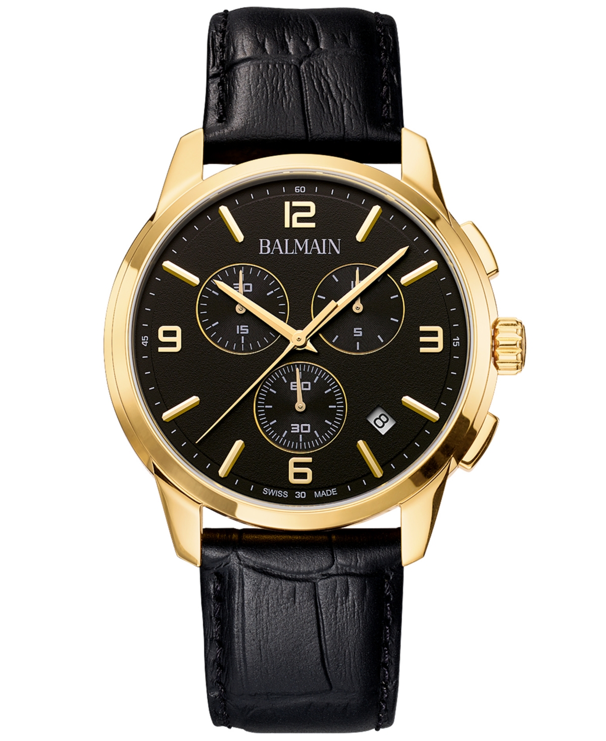 Shop Balmain Men's Swiss Chronograph Madrigal Black Leather Strap Watch 42mm In Yellow