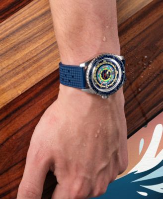 Unisex Swiss Automatic Ocean Star Decompression Worldtimer Blue Rubber Strap Watch 41mm