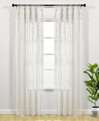 Lush Decor Boho Macrame Textured Cotton Window Curtain Panel Single 40"W x 84"L White - Macrame Curtains For Windows, Room Divider, Boho Wall Decor