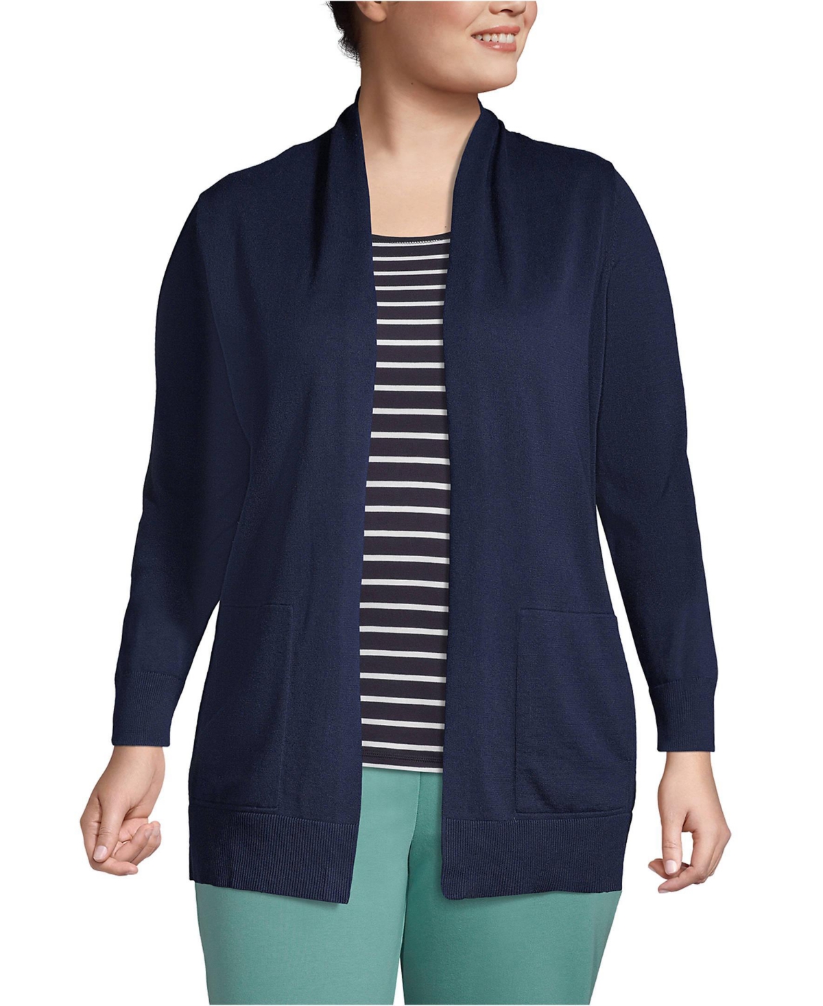 Lands' End Plus Size Long Sleeve Open Long Cardigan Sweater