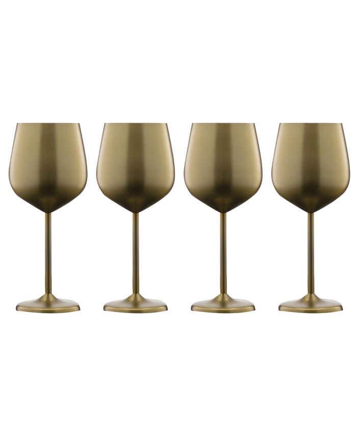 Brass Accent Stemless Wine Glass Set, Red Wine Glasses for Party, Set of 4