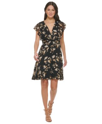 DKNY Women's Floral-Print Twist-Front Fit & Flare Dress - Macy's