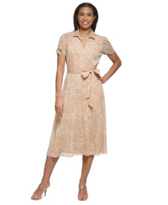 DKNY - Women's Printed Ruched-Sleeve Midi Dress