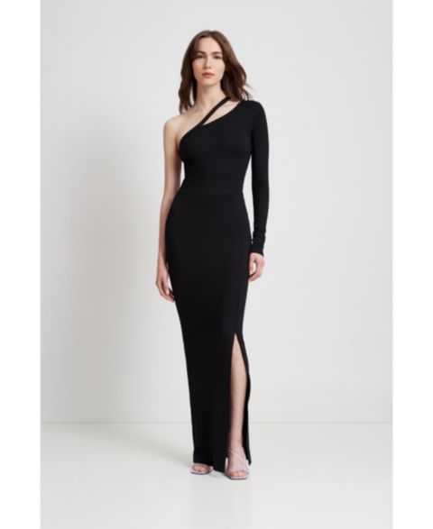 Женское платье Marcella Lydia Cutout One-Shoulder Side-Slit Maxi, цвет: Чёрный