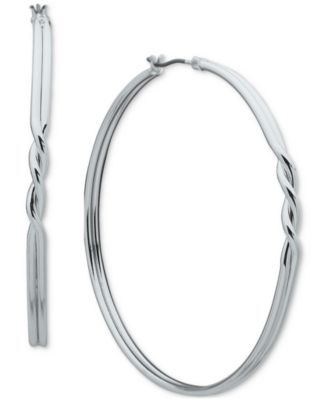 DKNY - Silver-Tone Large Thin Twist Double-Row Hoop Earrings, 2.3"