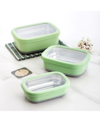 Stainless Steel Food Containers, Set of 3, 470ML, 900ML,1.4L, Green