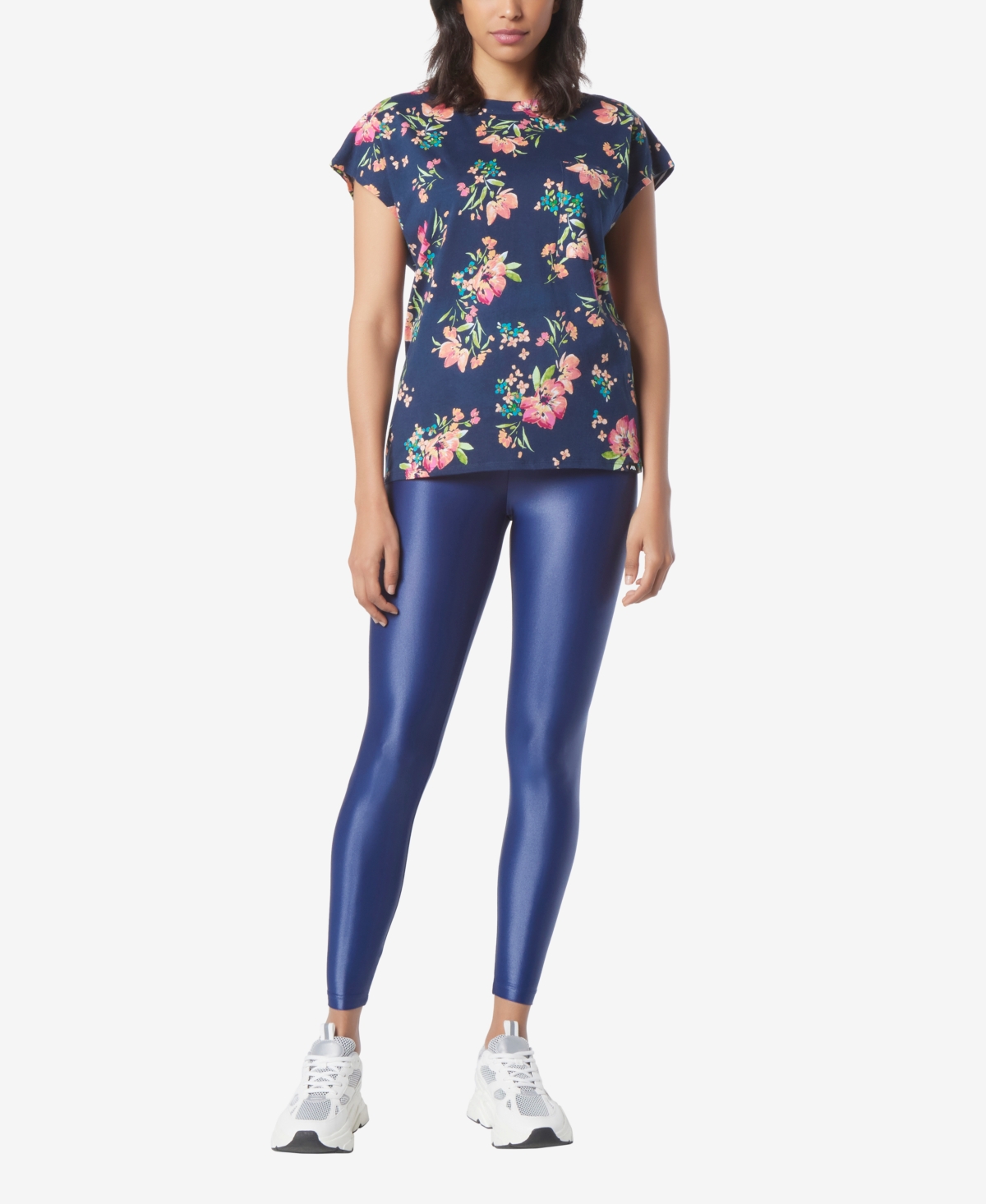 Marc New York Andrew Marc Sport Women's Floral Printed Crew T-shirt In Midnight Combo