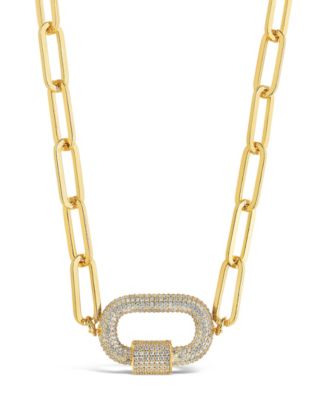 Pave Cubic Zirconia Carabiner Linked Lock Necklace
