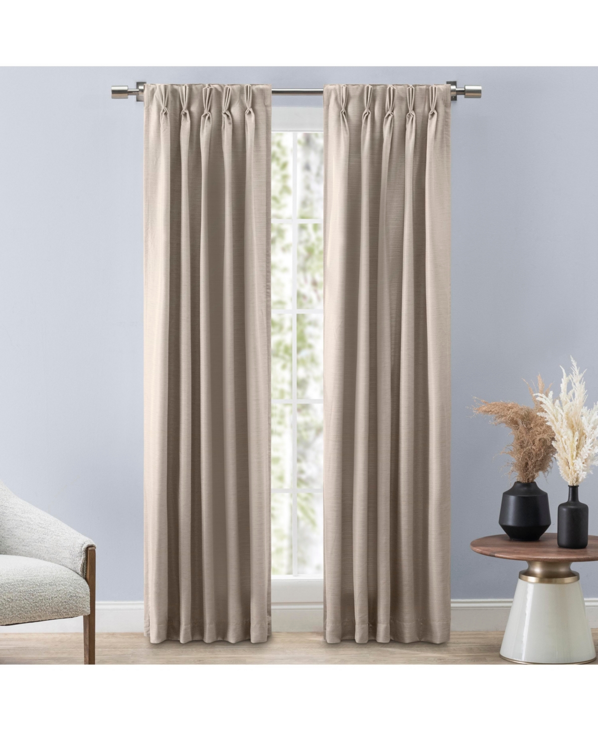 Grasscloth 2/Way Pinch Pleated w/Back Tabs Pair Curtain 100"W x 96"L - Linen