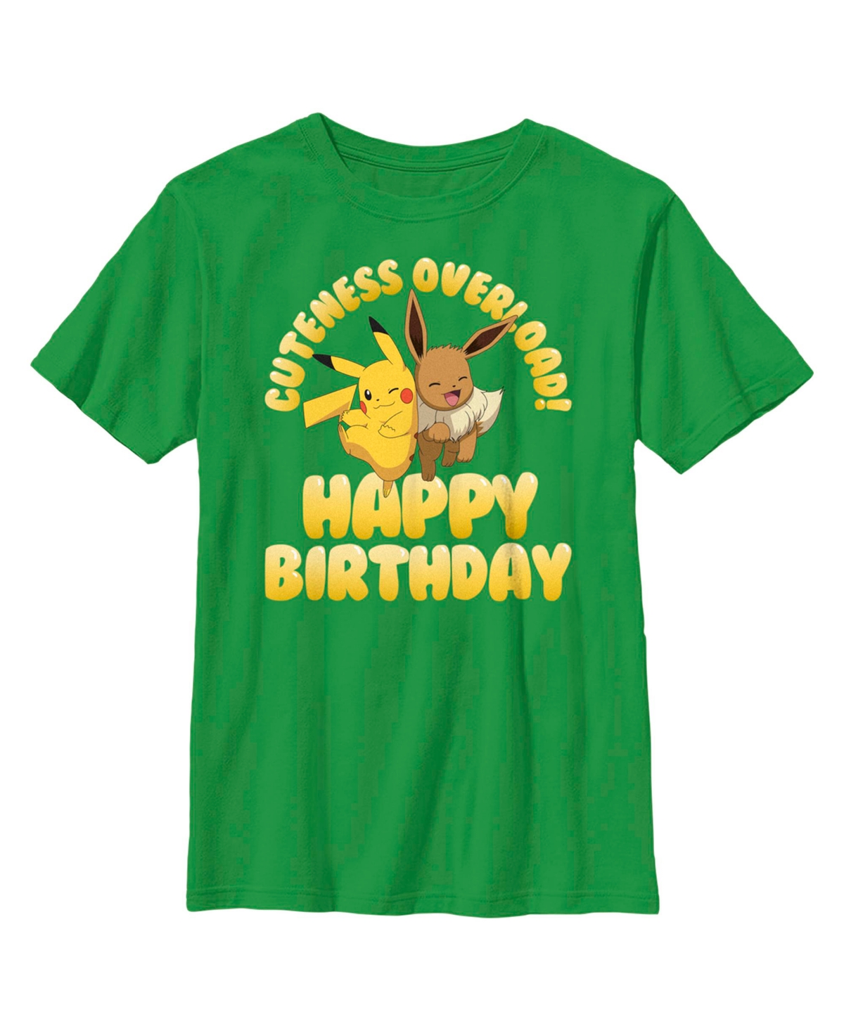 Nintendo Boy's Pokemon Pikachu And Eevee Cuteness Overload Happy Birthday Child T-shirt In Kelly Green