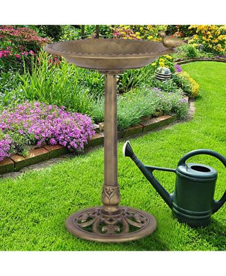 Antique Gold Freestanding Pedestal Bird Bath Feeder Outdoor Garden Yard Decor