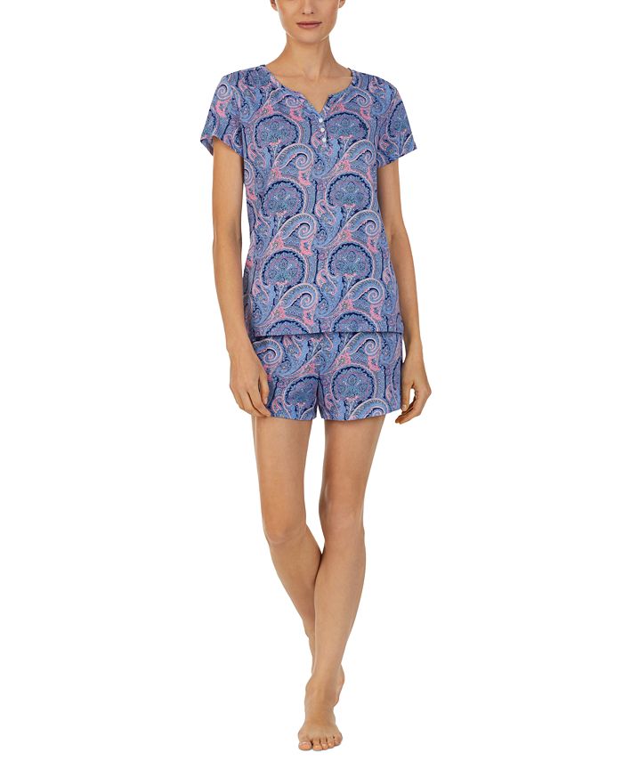 Lauren Ralph Lauren Women's Short Sleeve Henley Neck Boxer Pajama Set -  Macy's