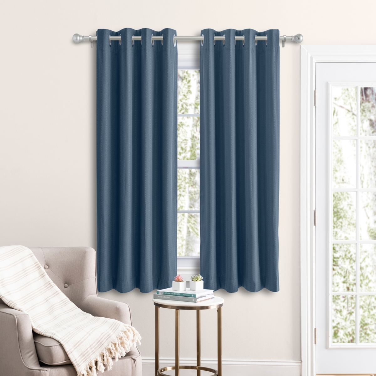 Grand Pointe Grommet Panel w/Wand Curtain 54"W x 45"L - Blue