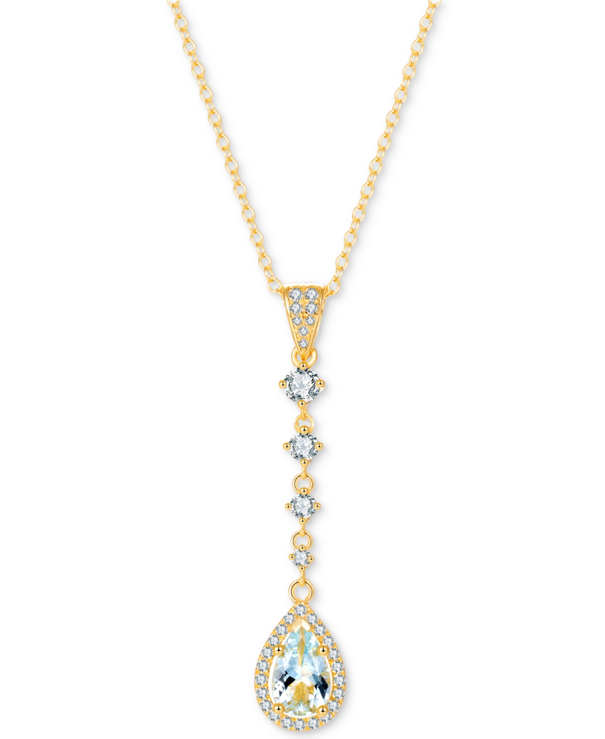 Macy's Aquamarine (1 Ct. T.w.) & White Topaz (3/8 Ct. T.w.) Pear Halo Drop Pendant Necklace In Gold-plated