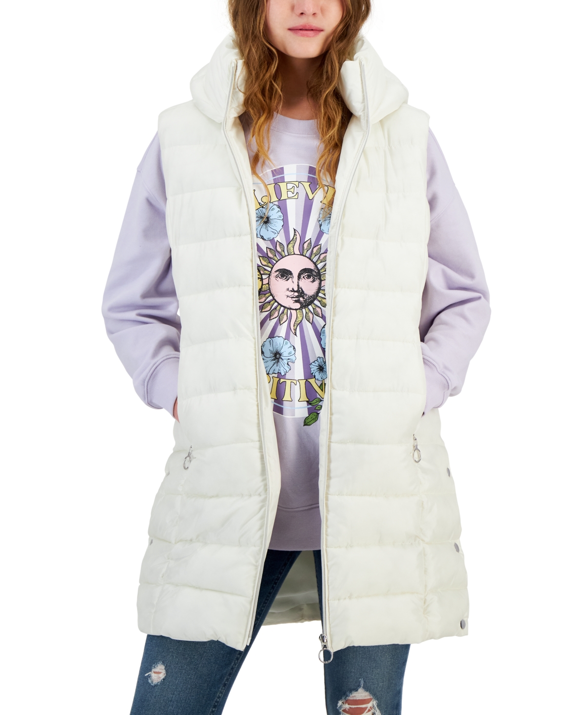 Maralyn & Me Juniors' Long Shine Hooded Puffer Vest