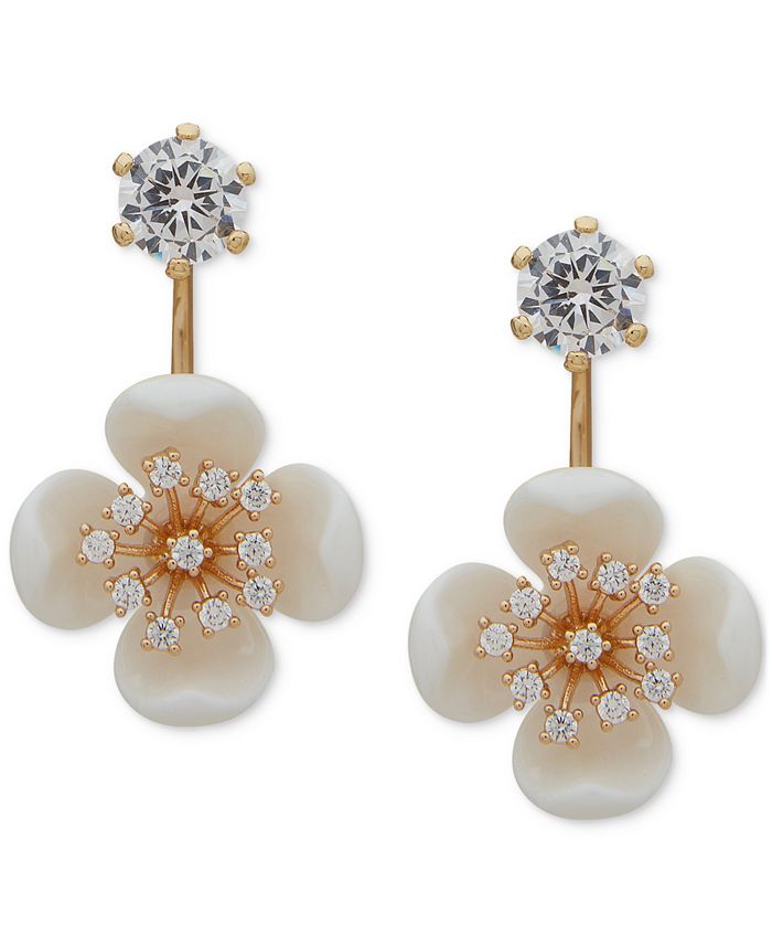 lonna & lilly Gold-Tone Crystal White Flower Drop Earrings - Macy's