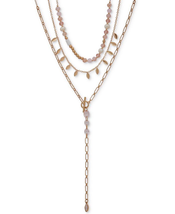 lonna & lilly Gold-Tone Mixed Stone Beaded Layered Lariat Necklace, 16 ...