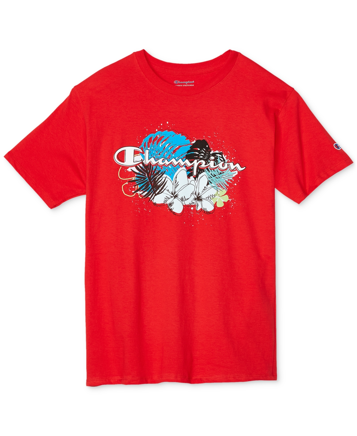 Champion Men's Floral Outlines Standard-fit Logo Graphic T-shirt In Scarlet
