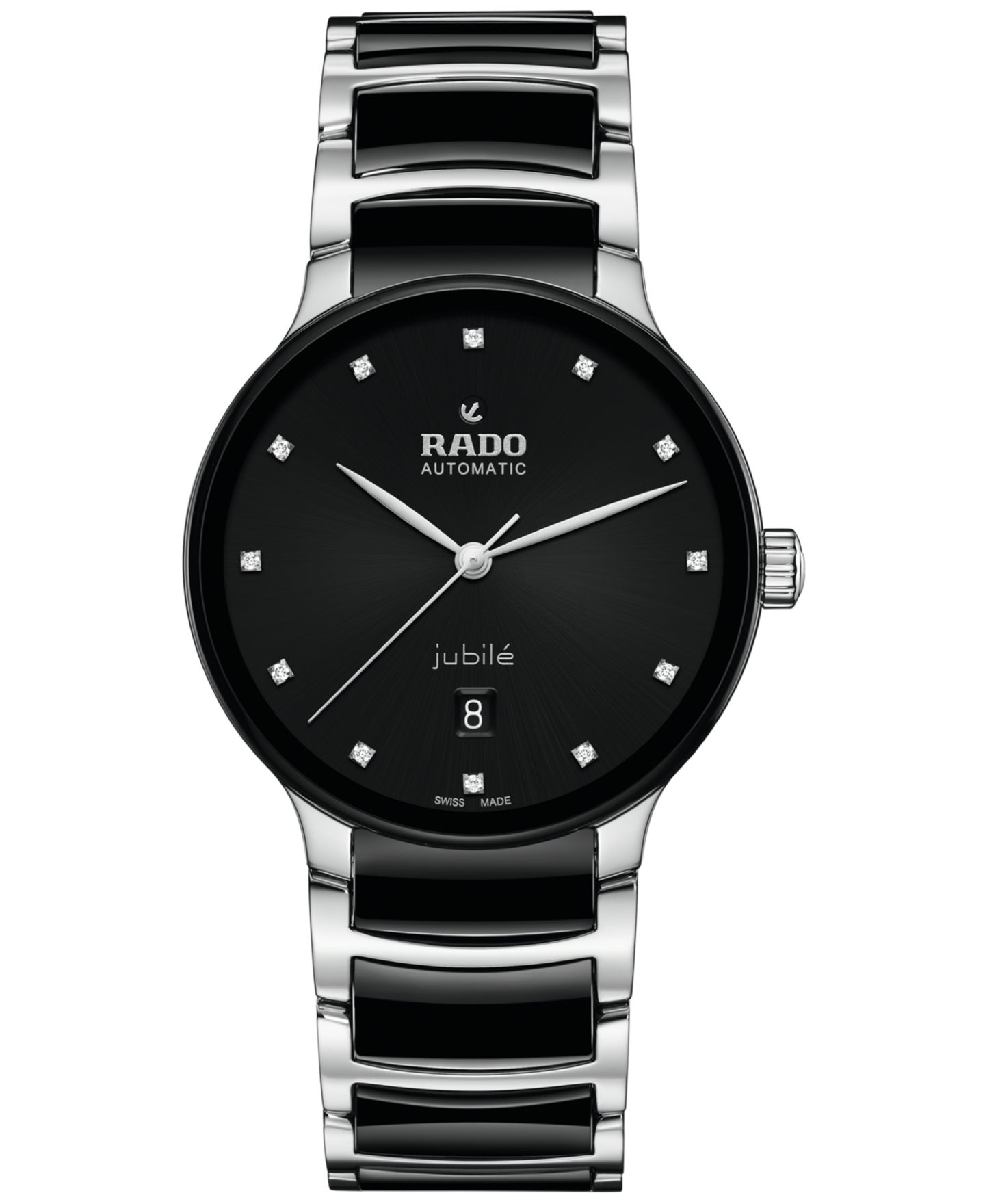 Мужские часы Rado Swiss Automatic Centrix Diamond (1/10 ct. t.w.) Black High-Tech Ceramic & Stainless Steel Bracelet Watch 40mm — фото 1
