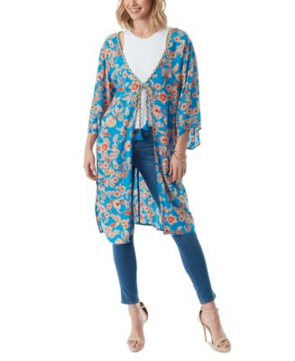 Jessica Simpson maternity blue floral silky satin kimono/robe one