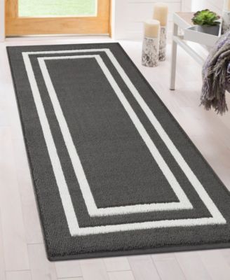 Jean Pierre Double Line Border Tufted - Machine Washable Runner Rug, 26" x 60"