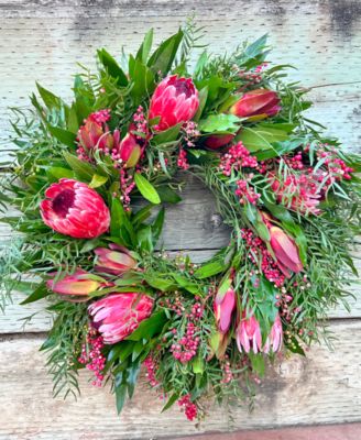GreenishBlu Fresh Real Bayleaf, Pepperberry and Pink Ice Proteas Spring Wreath