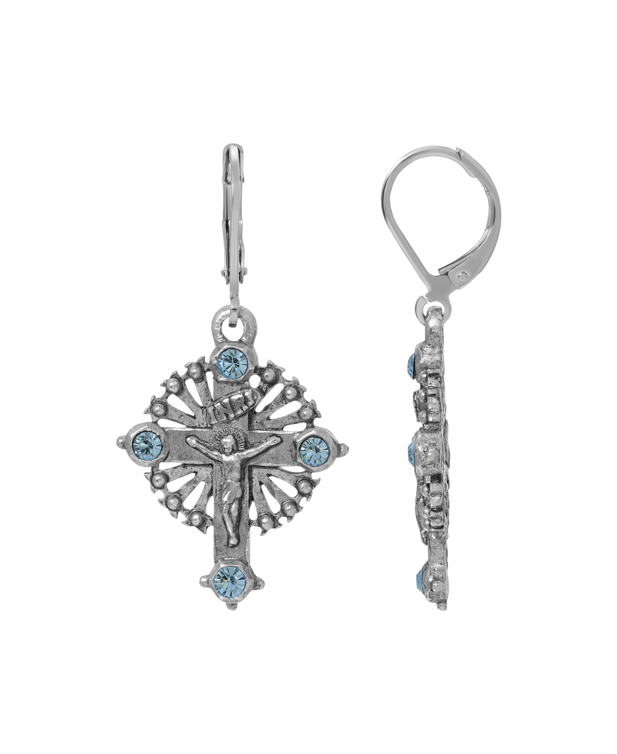 2028 Crystal Aqua Cross Earrings In Blue
