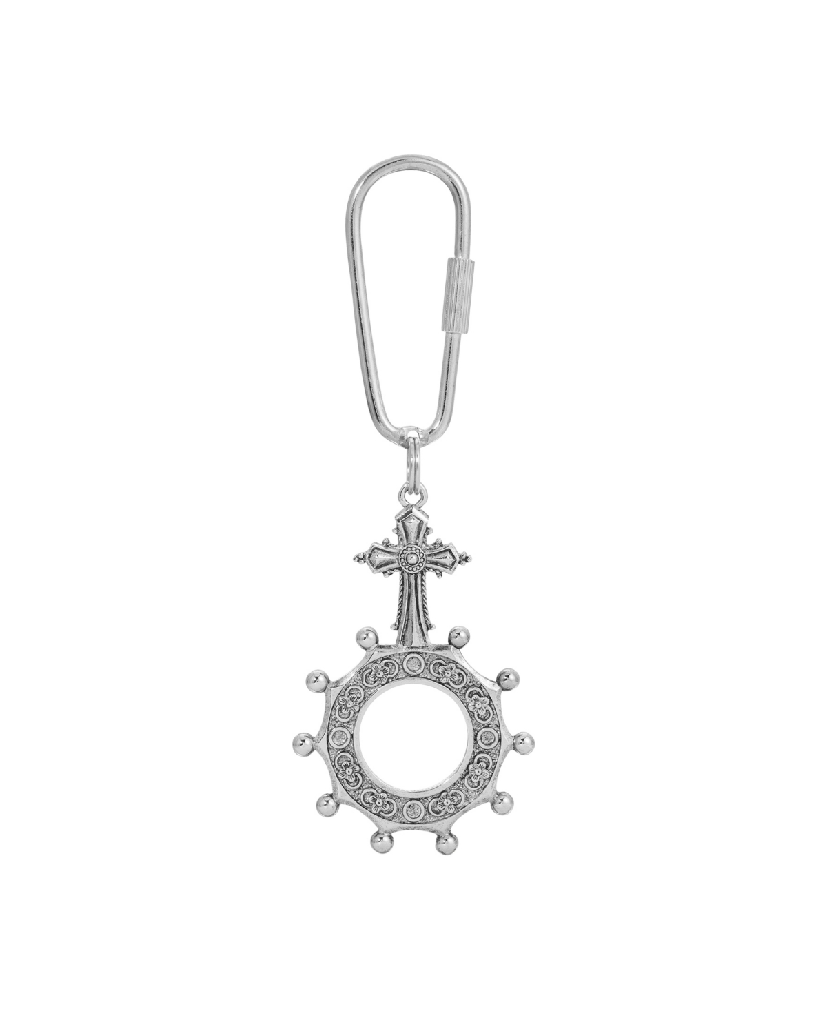 2028 Symbols Of Faith Rosary Prayer Ring Key Fob In Gray