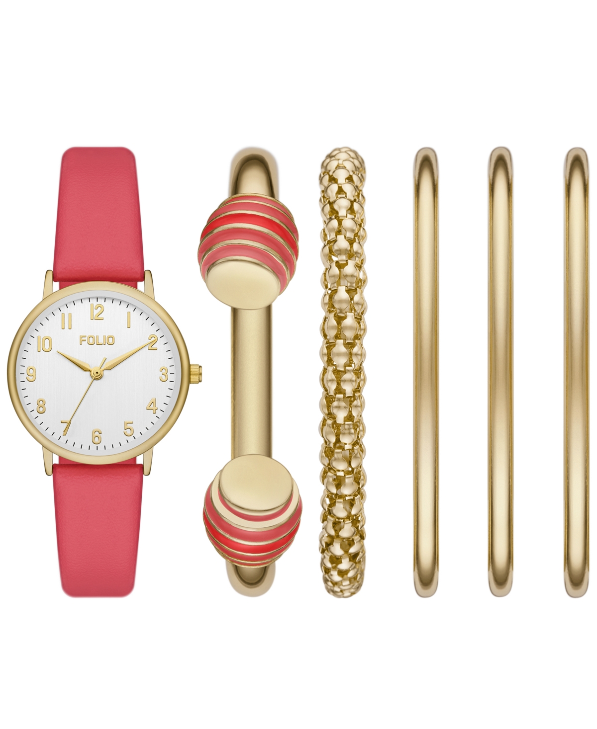 Women's Three Hand Gold-Tone 32mm Watch and Bracelet Gift Set, 6 Pieces - Gold