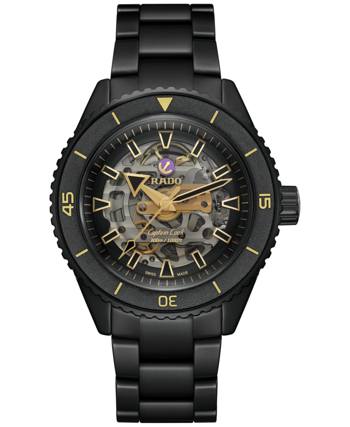 Rado Men's Swiss Automatic Captain Cook Black High-tech Ceramic Bracelet Watch 43mm