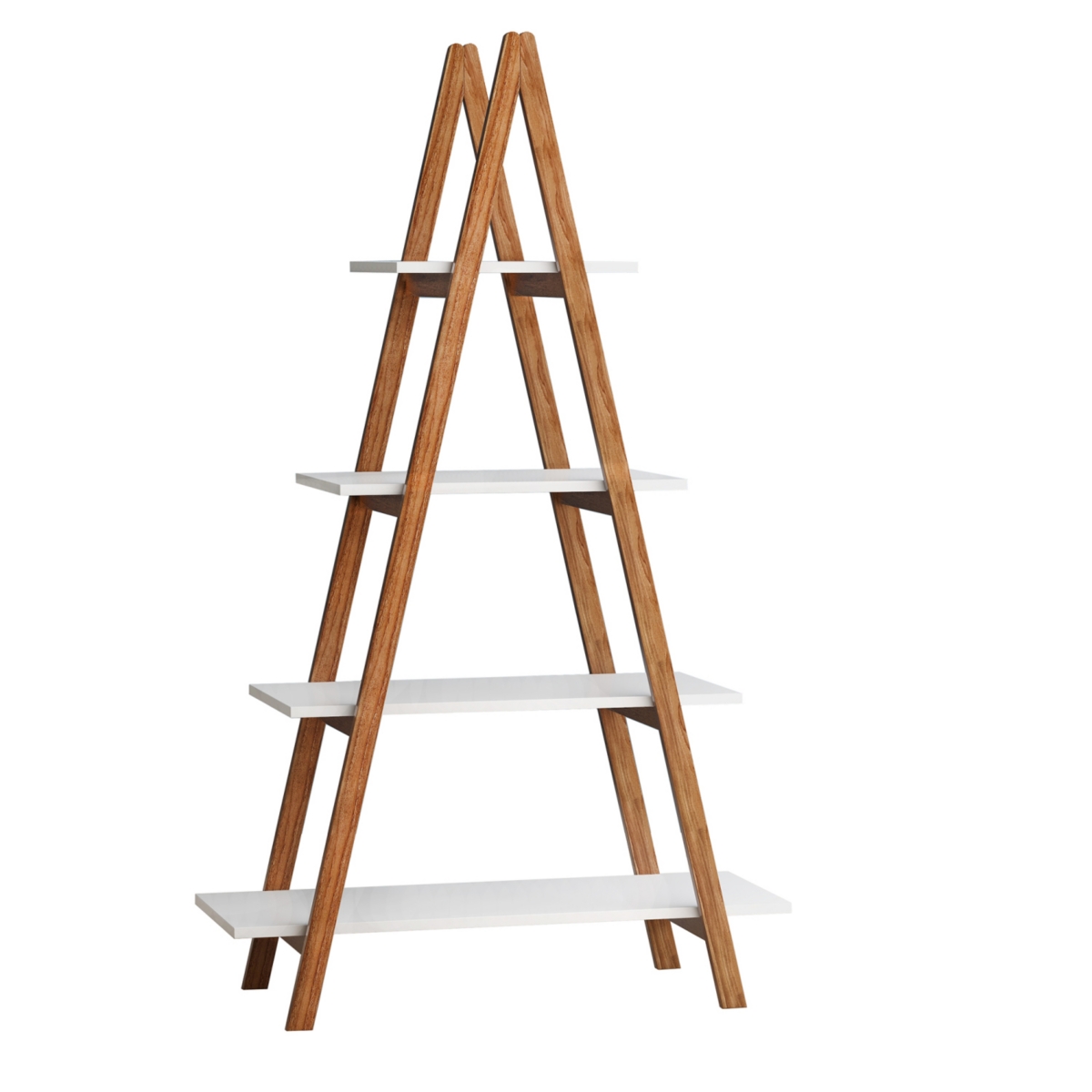 Solid Bamboo Wood Oxford A Frame Ladder Display Bookshelf - White