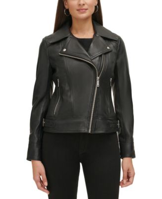 GUESS Women's Quilted-Sleeve Leather Moto Coat, Created for Macy's - Macy's