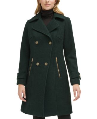 GUESS Women's Petite Notched-Collar Double-Breasted Cutaway Coat - Macy's