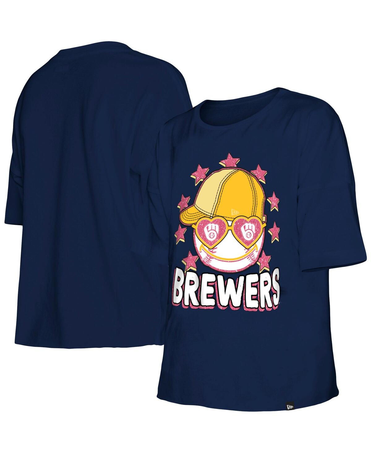 New Era Kids' Big Girls  Navy Milwaukee Brewers Team Half Sleeve T-shirt