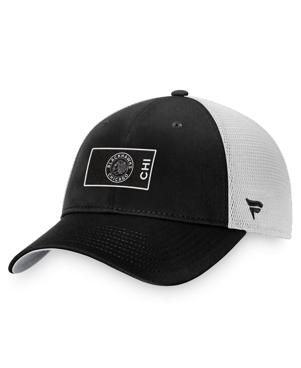Fanatics Men's  Black, White Chicago Blackhawks Authentic Pro Trucker Snapback Hat In Black,white