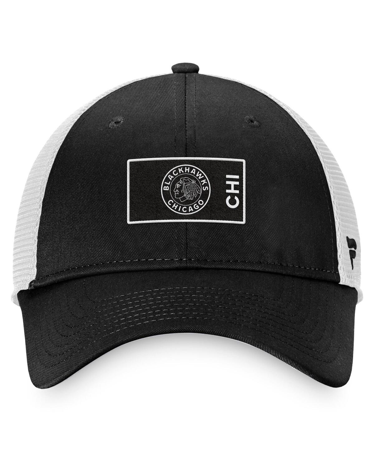 Fanatics Men's  Black, White Chicago Blackhawks Authentic Pro Trucker Snapback Hat In Black,white