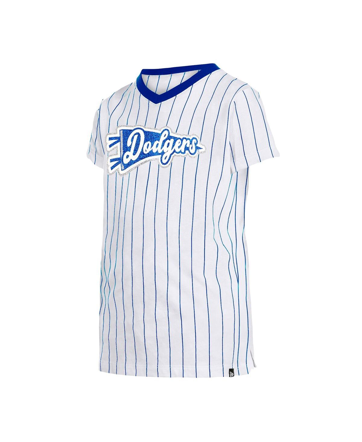 Shop New Era Big Girls  White Los Angeles Dodgers Pinstripe V-neck T-shirt
