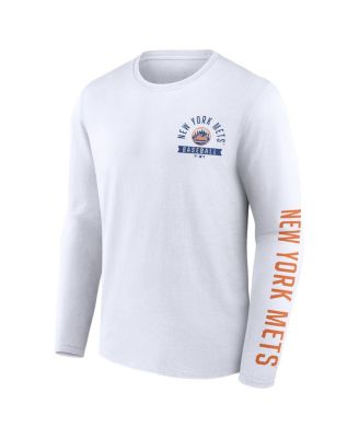 Men's White New York Mets Pressbox Long Sleeve T-shirt