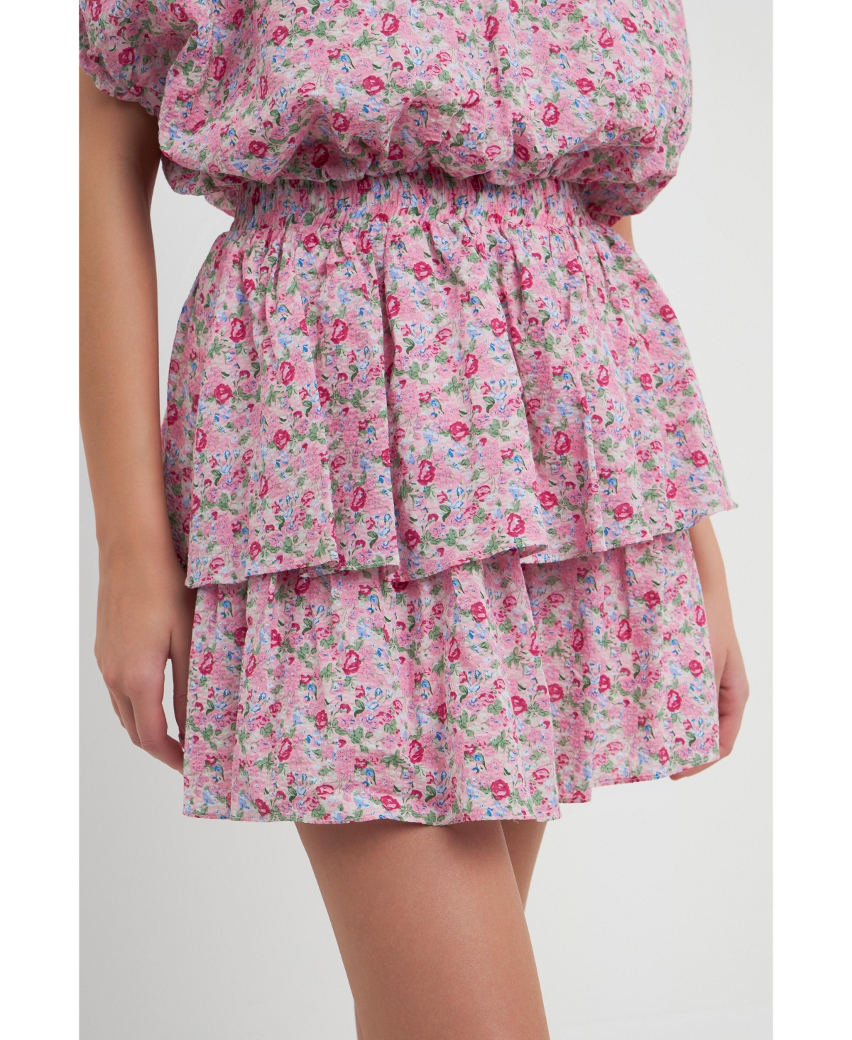 Women's Floral Tiered Mini Skirt - Pink multi