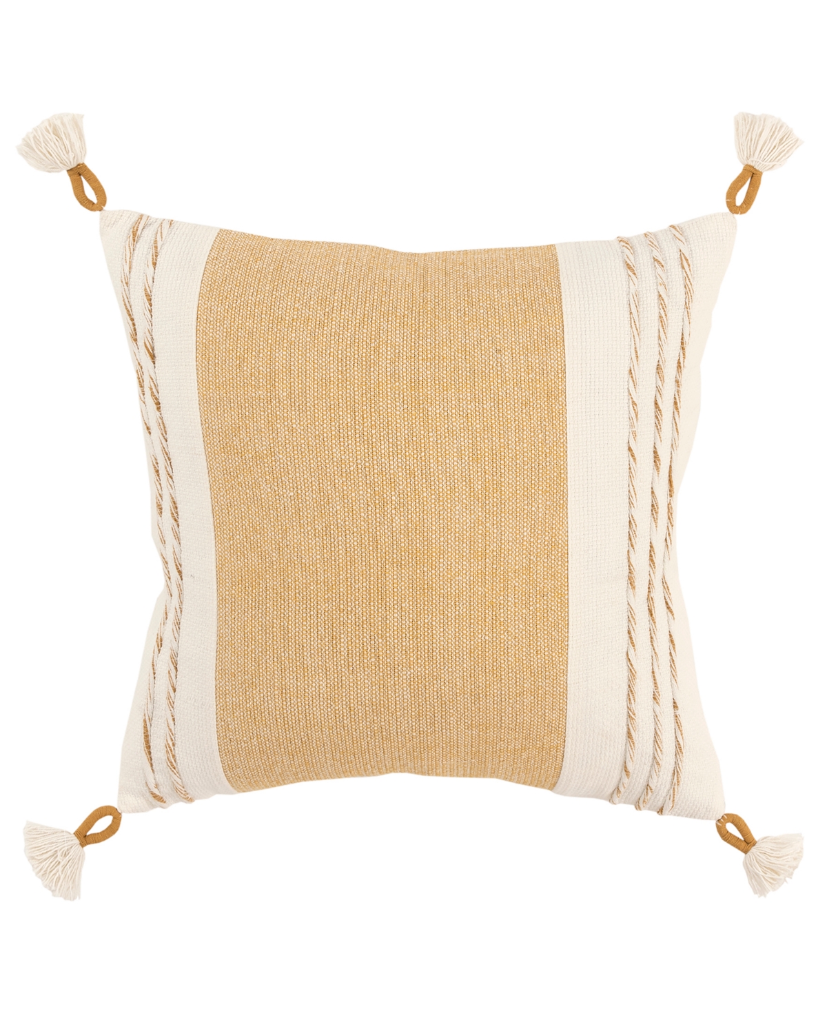 Rizzy Home Modern Stripe Tassal Decorative Pillow, 20" X 20" In Yellow
