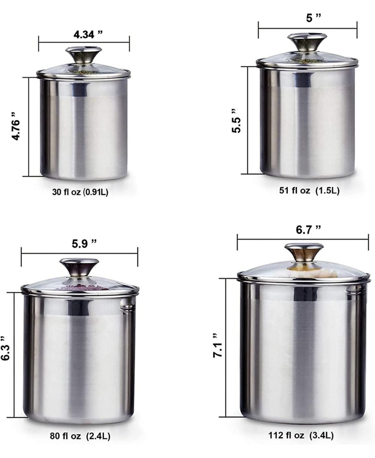 Cooks Standard4-Piece Food Jar Storage Canister Set air tight glass lid - Stainless steel