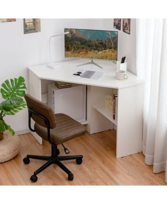 Corner Computer Desk Triangle Writing Workstation w/ Storage Shelf