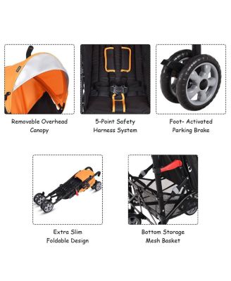 Toddler Folding Lightweight Umbrella Travel Stroller w/ Storage Basket