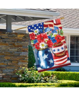 Patriotic Americana Floral Bouquet Outdoor House Flag 28" x 40"