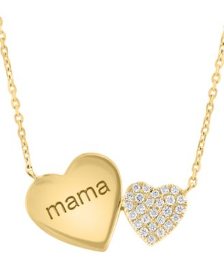 EFFY&reg; Diamond Mama Double Heart x" Pendant Necklace (1/5 ct. t.w.) in 14k Gold